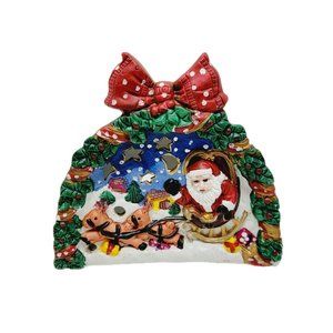 Vintage Porcelain Santa Votive Tealight Candle Holder Christmas Decor Multicolor